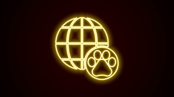 Žhnoucí neon line Světový pet ikona izolované na černém pozadí. Grafická animace pohybu videa 4K — Stock video