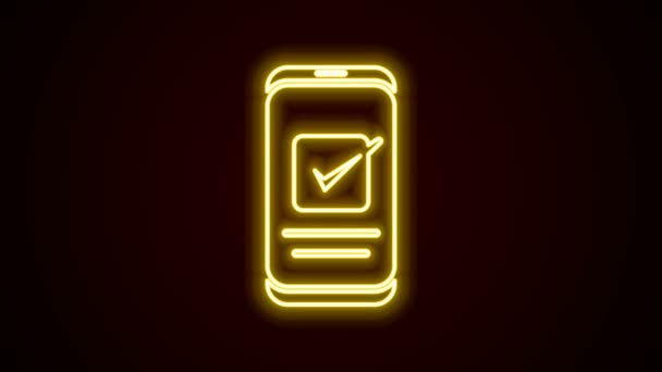 Linea neon luminosa Smartphone, icona del telefono cellulare isolata su sfondo nero. Animazione grafica 4K Video motion — Video Stock