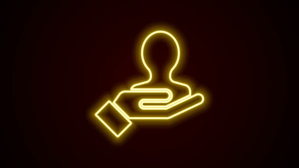 Glowing neon line Hand for search a people icon isolated on black background. Recruitment or selection concept. Search for employees and job. 4K Video motion graphic animation — Stock Video
