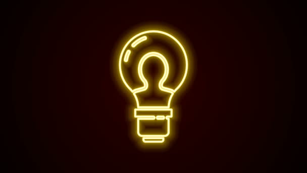 Glödande neon linje Människohuvud med lampa ikon isolerad på svart bakgrund. 4K Video motion grafisk animation — Stockvideo