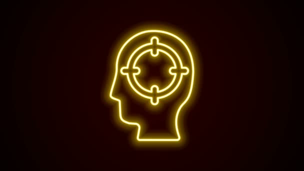 Glödande neon line Head jakt ikon isolerad på svart bakgrund. Företagets mål eller Sysselsättningstecken. Personalresurser och rekrytering för företag. 4K Video motion grafisk animation — Stockvideo