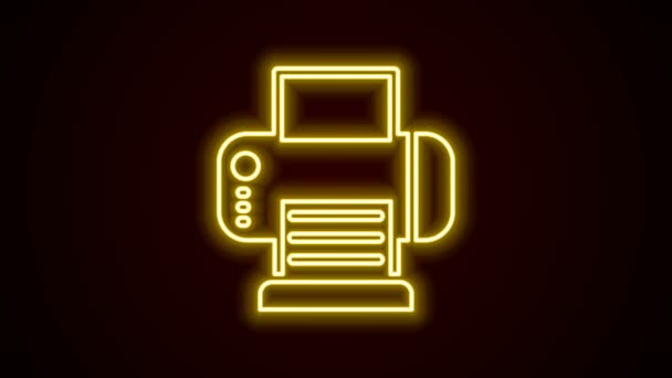 Icona della stampante al neon luminosa isolata su sfondo nero. Animazione grafica 4K Video motion — Video Stock