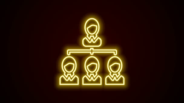 Glödande neon line Business hierarki organogram diagram infographics ikon isolerad på svart bakgrund. Företagens organisationsstruktur grafiska element. 4K Video motion grafisk animation — Stockvideo