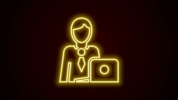 Linea neon luminosa icona Businessman isolata su sfondo nero. Icona del profilo utente del simbolo avatar aziendale. Segno utente maschile. Animazione grafica 4K Video motion — Video Stock