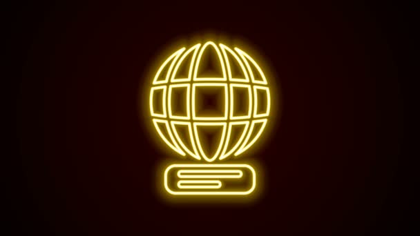 Świecąca neonowa linia Światowa ikona odizolowana na czarnym tle. Pin na kuli ziemskiej. 4K Animacja graficzna ruchu wideo — Wideo stockowe