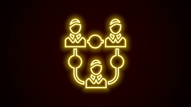 Glowing neon line Project team base icon isolated on black background. Business analysis and planning, consulting, team work, project management. 4K Video motion graphic animation — Stock Video