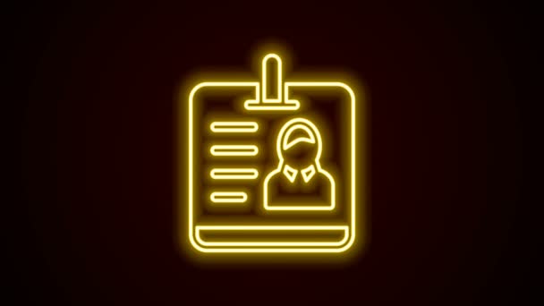 Gloeiende neon lijn Identificatie badge pictogram geïsoleerd op zwarte achtergrond. Het kan worden gebruikt voor presentatie, identiteit van het bedrijf, reclame. 4K Video motion grafische animatie — Stockvideo