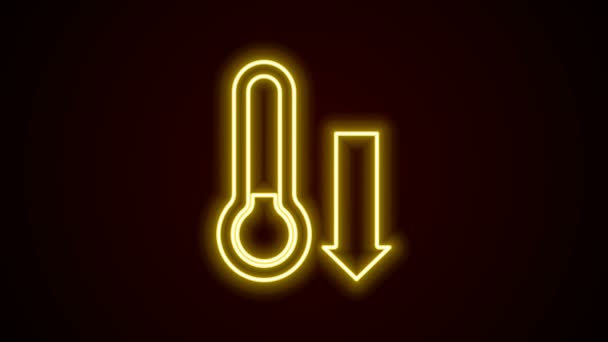 Świecąca linia neonowa Termometr meteorologiczny ikona pomiarowa odizolowana na czarnym tle. Urządzenia termometryczne pokazujące gorącą lub zimną pogodę. 4K Animacja graficzna ruchu wideo — Wideo stockowe