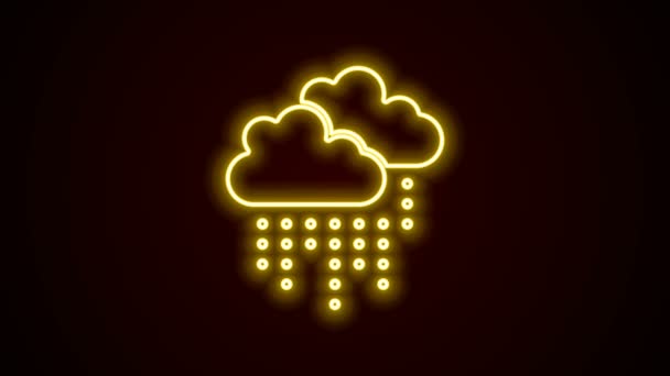 Ragyogó neon vonal Felhő eső ikon elszigetelt fekete háttér. Esőfelhő csapadék esőcseppekkel. 4K Videó mozgás grafikus animáció — Stock videók