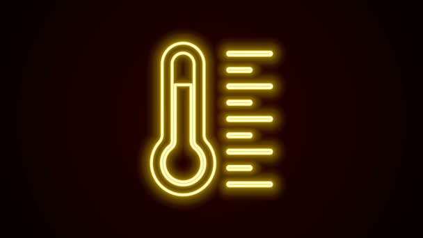 Leuchtendes Neon-Line-Meteorologie-Thermometer-Messsymbol isoliert auf schwarzem Hintergrund. Thermometer, die heißes oder kaltes Wetter anzeigen. 4K Video Motion Grafik Animation — Stockvideo