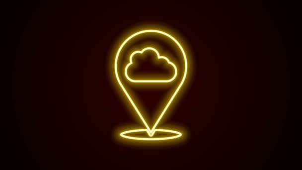 Gloeiende neon lijn Locatie wolk pictogram geïsoleerd op zwarte achtergrond. 4K Video motion grafische animatie — Stockvideo