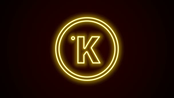 Светящаяся неоновая линия икона Кельвина выделена на черном фоне. Видеографическая анимация 4K — стоковое видео