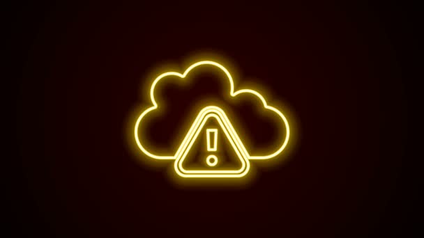 Ragyogó neon vonal Vihar figyelmeztető ikon elszigetelt fekete háttérrel. Felkiáltójel a háromszög szimbólumban. A vihar időjárási jelképe. 4K Videó mozgás grafikus animáció — Stock videók