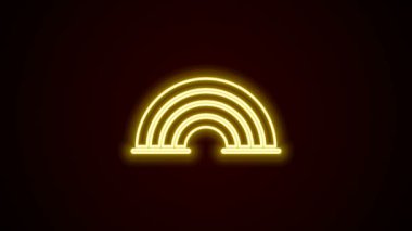 Parlayan neon çizgisi gökkuşağı simgesi siyah arkaplanda izole edildi. 4K Video hareketli grafik canlandırması