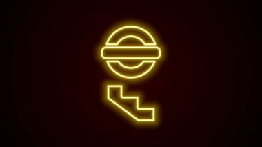 Parlayan neon hattı Londra yeraltı ikonu siyah arka planda izole edildi. 4K Video hareketli grafik canlandırması