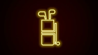 Siyah zemin üzerinde sopa simgesi olan parlak neon çizgili golf çantası. 4K Video hareketli grafik canlandırması