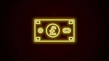 Parlayan neon hattı Sterling para ikonu siyah arka planda izole edildi. Pound GBP para birimi sembolü. 4K Video hareketli grafik canlandırması