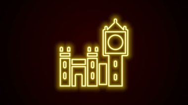Parlayan neon hattı Big Ben kulesi simgesi siyah arka planda izole edildi. Londra ve İngiltere 'nin sembolü. 4K Video hareketli grafik canlandırması