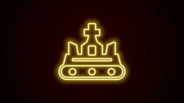 Parlayan neon hattı İngiliz taç ikonu siyah arka planda izole edildi. 4K Video hareketli grafik canlandırması