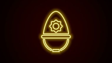 Parlayan neon hattı İngiliz polis miğferi ikonu siyah arka planda izole edildi. 4K Video hareketli grafik canlandırması