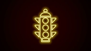 Parlayan neon hattı trafik ışığı simgesi siyah arkaplanda izole edildi. 4K Video hareketli grafik canlandırması