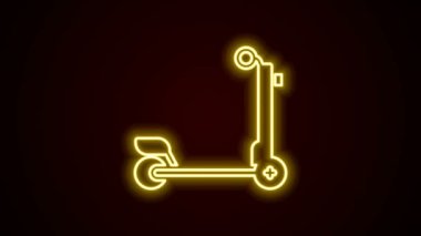 Parlayan neon çizgisi Scooter simgesi siyah arkaplanda izole edildi. 4K Video hareketli grafik canlandırması