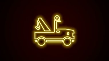 Parlayan neon hattı çekici ikonu siyah arka planda izole edildi. 4K Video hareketli grafik canlandırması