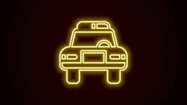 Parlayan neon hattı Polis arabası ve polis teşhircisi simgesi siyah arka planda izole edildi. Acil durum sireni. 4K Video hareketli grafik canlandırması