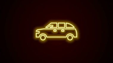Parlayan neon hattı Hatchback araba simgesi siyah arkaplanda izole edildi. 4K Video hareketli grafik canlandırması
