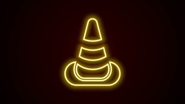 Parlayan neon hattı trafik konisi simgesi siyah arkaplanda izole edildi. 4K Video hareketli grafik canlandırması