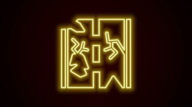 Parlayan neon hattı Kırık yol simgesi siyah arkaplanda izole edildi. 4K Video hareketli grafik canlandırması