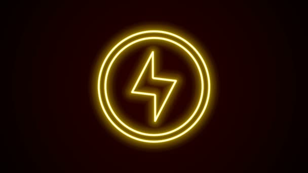 Glödande neon line Blixt bult ikon isolerad på svart bakgrund. Flash-skylt. Ladda flash-ikonen. Åskvigg. Ljusstrejk. 4K Video motion grafisk animation — Stockvideo