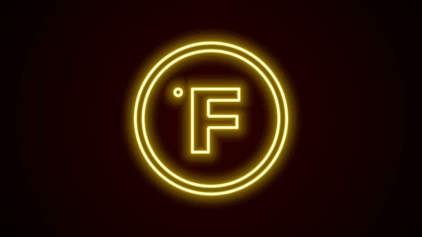 Zářící neonová čára Ikona Fahrenheita izolovaná na černém pozadí. Grafická animace pohybu videa 4K — Stock video