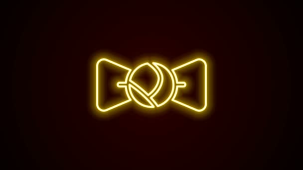 Светящаяся неоновая линия Значок галстука-бабочки изолирован на черном фоне. Видеографическая анимация 4K — стоковое видео