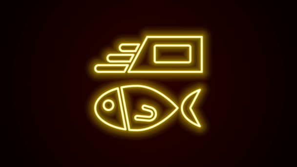Linea neon luminosa Icona fish and chips isolata su sfondo nero. Animazione grafica 4K Video motion — Video Stock