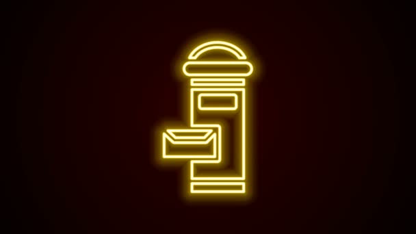 Žhnoucí neonová linka Tradiční londýnská ikona poštovní schránky izolovaná na černém pozadí. Ikona poštovní schránky Anglie. Poštovní schránka. Grafická animace pohybu videa 4K — Stock video