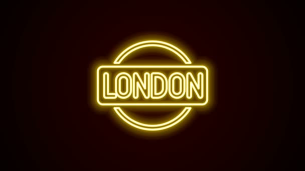 Ragyogó neon vonal London jel ikon elszigetelt fekete háttérrel. 4K Videó mozgás grafikus animáció — Stock videók