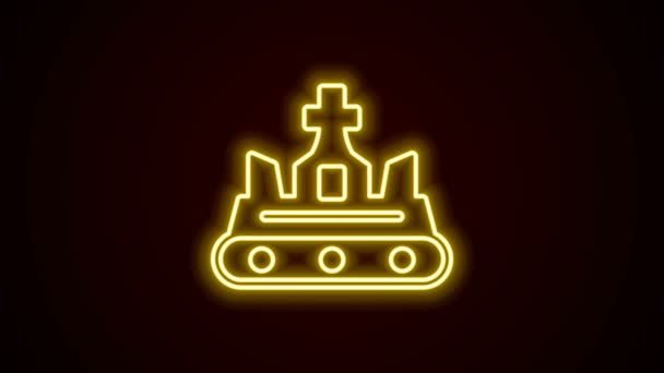 ネオンラインの輝き黒の背景に隔離された英国の王冠のアイコン。4Kビデオモーショングラフィックアニメーション — ストック動画