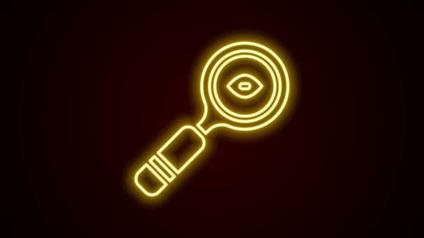 Ragyogó neon vonal Nagyító ikon elszigetelt fekete alapon. Keresés, fókusz, zoom, üzleti szimbólum. 4K Videó mozgás grafikus animáció — Stock videók