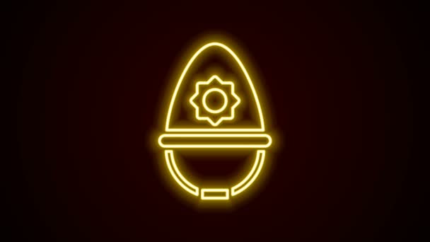 Glowing neon line British police helmet icon isolated on black background. 4K Video motion graphic animation — Stock Video