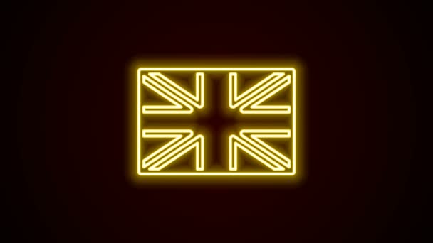 在黑色背景上孤立的明亮的英国霓虹灯线旗帜。英国国旗标志。联合王国官方国旗。英国的象征4K视频运动图形动画 — 图库视频影像