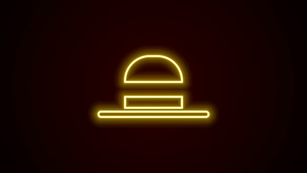 Zářící neonová linie Elegantní dámský klobouk ikona izolované na černém pozadí. Grafická animace pohybu videa 4K — Stock video