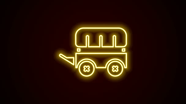 Glowing neon line Wild west covered wagon icon isolated on black background. 4K Video motion graphic animation — Stock Video