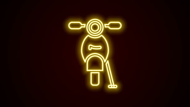 Gloeiende neon lijn Scooter pictogram geïsoleerd op zwarte achtergrond. 4K Video motion grafische animatie — Stockvideo