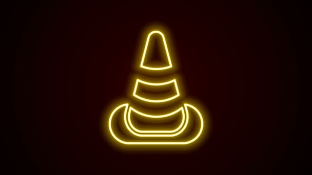 Leuchtende Leuchtschrift Traffic Kegel Symbol isoliert auf schwarzem Hintergrund. 4K Video Motion Grafik Animation — Stockvideo