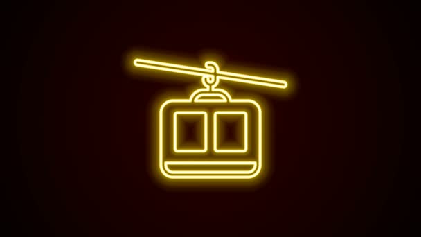 Gloeiende neon lijn Kabelbaan pictogram geïsoleerd op zwarte achtergrond. Een kabelspoor. 4K Video motion grafische animatie — Stockvideo