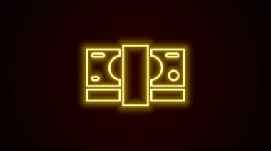 Parlak neon hattı kağıt yığınları para ikonu siyah arka planda izole. Para desteleri. Para birimi. 4K Video hareketli grafik canlandırması
