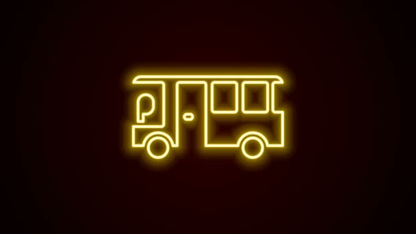 네온 선 버스 아이콘은 검은 배경에 분리되어 있다. 교통 개념. 버스 여행 표지판. 관광이나 대중 교통의 상징이다. 4K 비디오 모션 그래픽 애니메이션 — 비디오