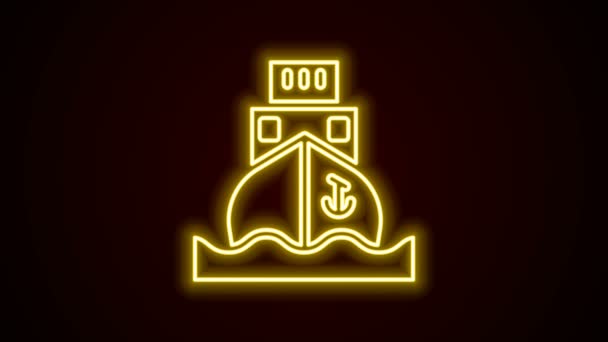 Ragyogó neon vonal Teherhajó ikon elszigetelt fekete háttérrel. 4K Videó mozgás grafikus animáció — Stock videók