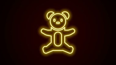 Parlayan neon hattı. Oyuncak peluş oyuncak ikonu siyah arka planda izole edilmiş. 4K Video hareketli grafik canlandırması